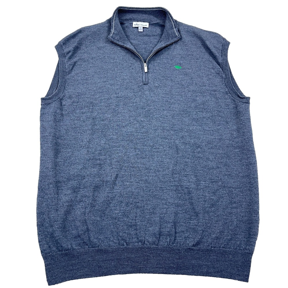 Peter Millar Sweater Vest Men Large Blue Pullover Quarter Zip Merino Wool Knit